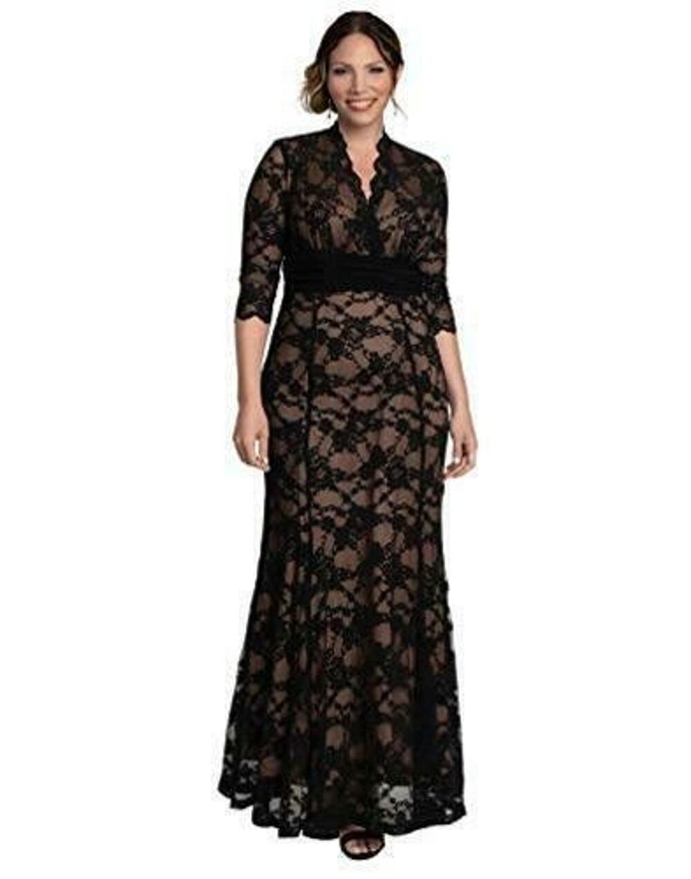 Kiyonna Screen Siren Maxi Dress 2X Black Beige Lace Whimsigoth Party Feminine